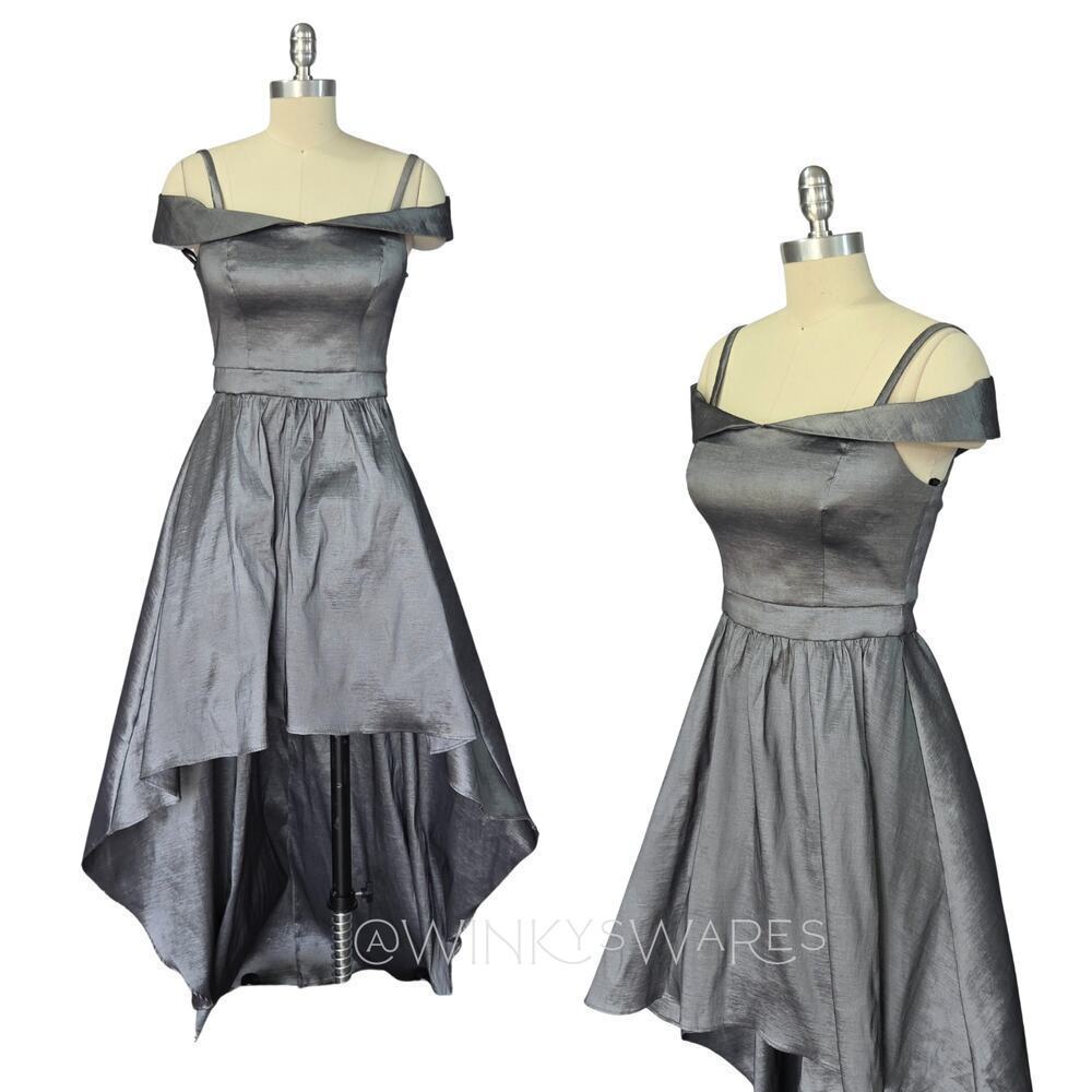 Vintage 90s Prom Dress Size S Hi Low Pewter Metallic Gothic Fairy Formal Gown